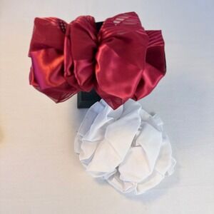 Vintage Y2K Mervyns Fabric Puff Barrettes Pair Burgundy White French Clips NOS